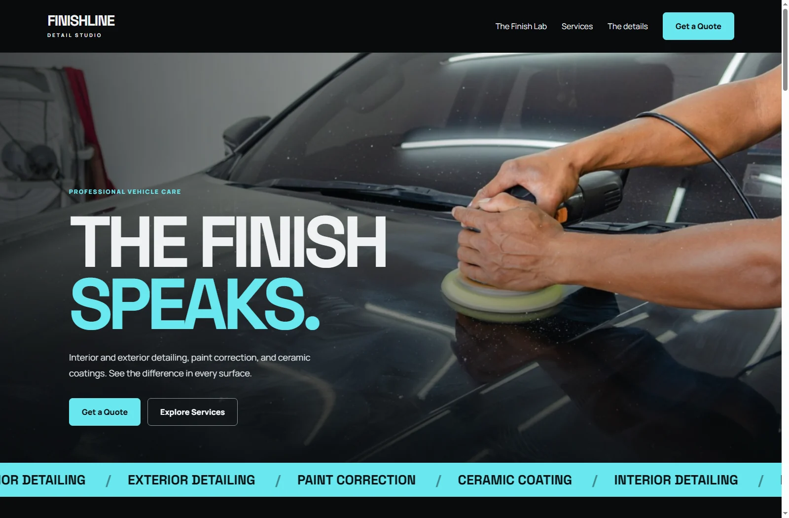 Finishline Detail Studio website preview for auto detailing businesses