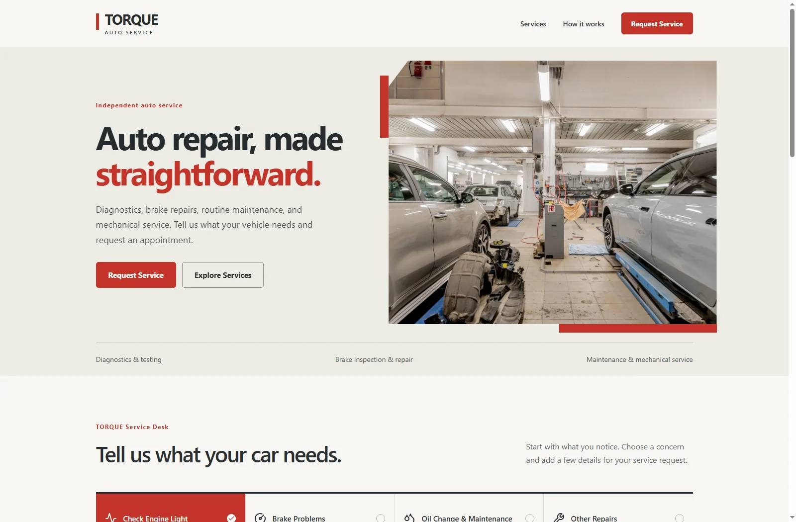 Torque Auto Service website preview for auto repair businesses