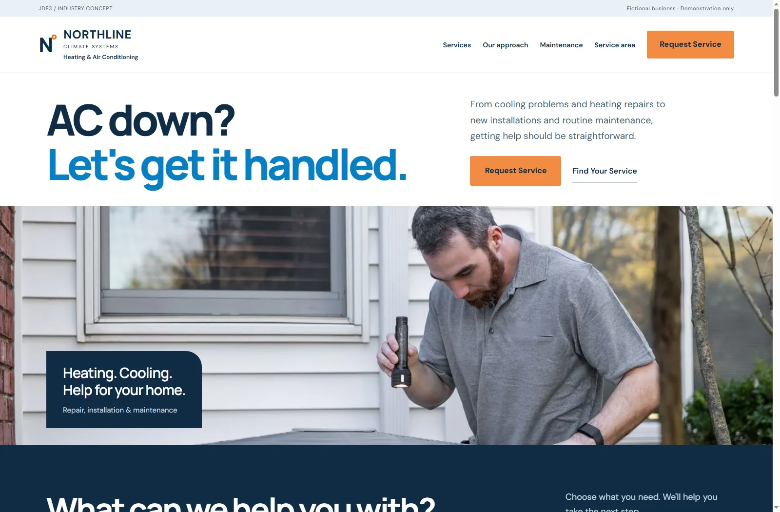 Actual Northline Climate Systems homepage design, showing its hvac service presentation