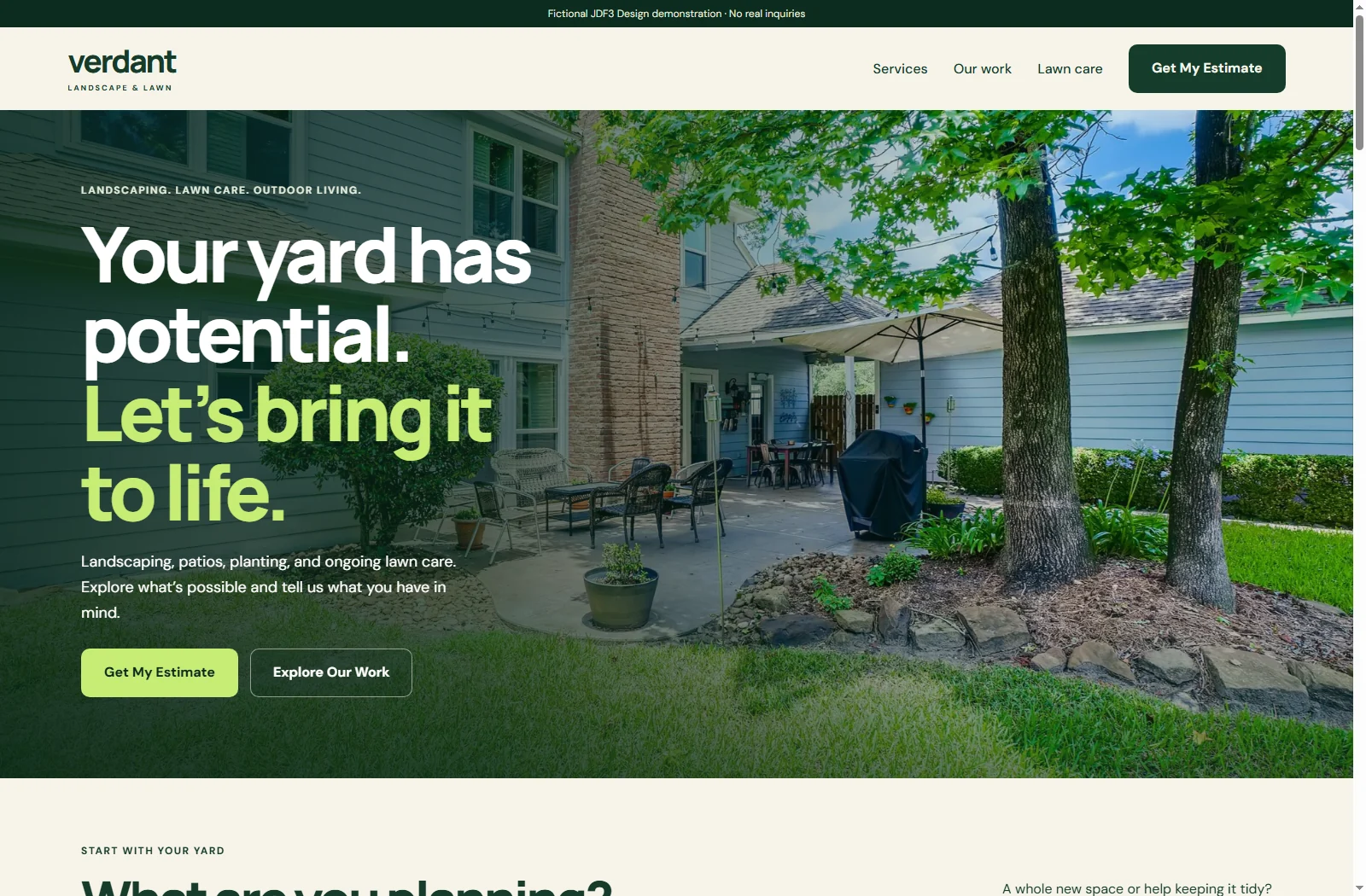 Verdant Landscape & Lawn website preview for landscaping businesses